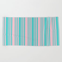 [ Thumbnail: Turquoise and Pink Colored Lines/Stripes Pattern Beach Towel ]