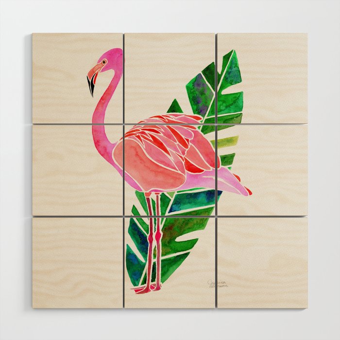 Flamingo and Banana Leaf Wood Wall Art