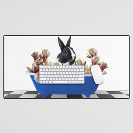 Bunny Rabbit Blue Bathtub - Magnolia Flowers Desk Mat