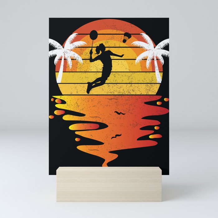 Badminton shirt retro sunset 70s vintage Badminton Mini Art Print