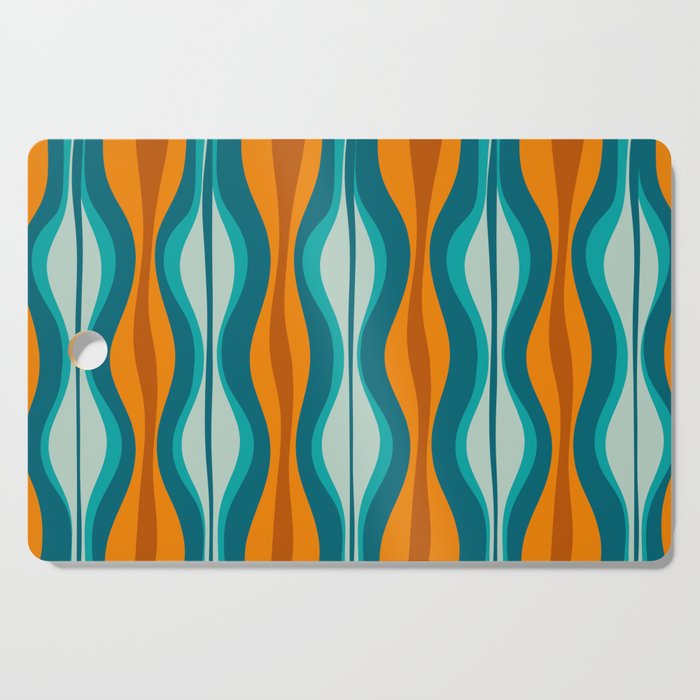 Hourglass Mid Century Modern Abstract Pattern in Turquoise, Aqua, Orange, and Rust Cutting Board