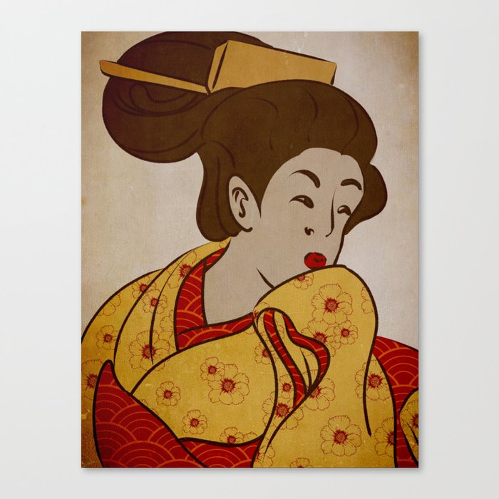 Japanese Prints Inspired Painting of a Curious Woman Canvas Print