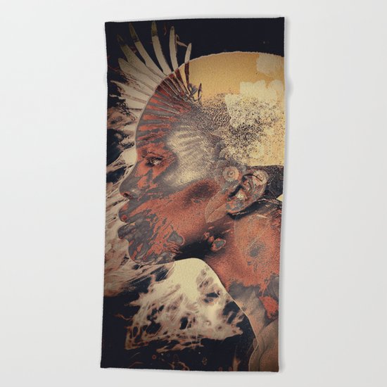 PORTRAIT (Woman and bird) Beach Towel