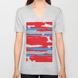 Seamless Background with Stripes Painted Lines. Texture with Horizontal Brush Strokes. Scribbled Grunge Motif. Rustic vintage Background with Stripes V Neck T Shirt