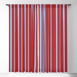 [ Thumbnail: Red & Light Sky Blue Colored Striped/Lined Pattern Blackout Curtain ]