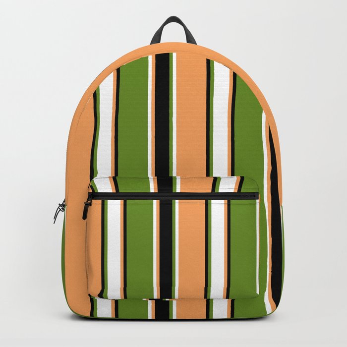 Brown, White, Green, and Black Colored Striped/Lined Pattern Backpack