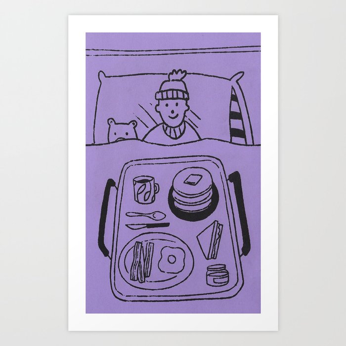 Breakfast in bed purple illustration risograph Art Print