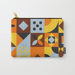 Mid Century Modern Geometric Checkers Pattern | Marigold yellow, Blue, Orange, Brown & Black Carry-All Pouch