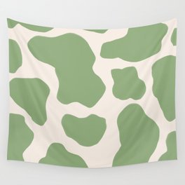 Retro Cottagecore Sage Green Cow Spots Wall Tapestry