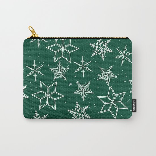 Snowflakes On Green Background Carry-All Pouch