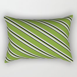 [ Thumbnail: Green, Light Grey, and Black Colored Pattern of Stripes Rectangular Pillow ]