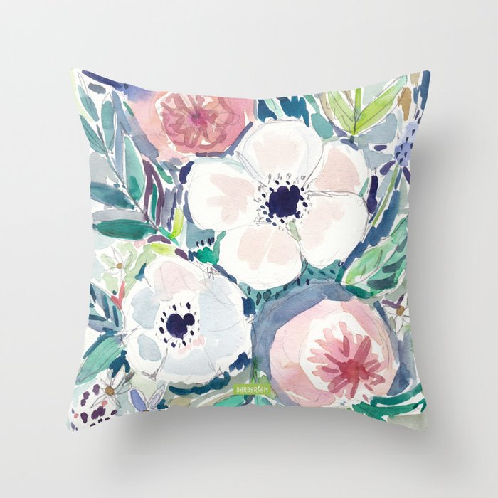 White Anemone Floral Throw Pillow