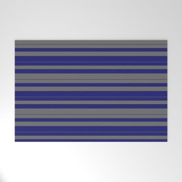 [ Thumbnail: Midnight Blue and Dim Grey Colored Striped Pattern Welcome Mat ]
