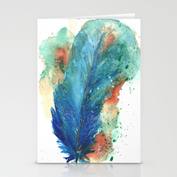Blue Gold Feather Stationery Cards