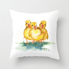 Little Ducks Throw Pillow | Happy, Duck, Artwork, Realism, Three, Littleducks, Watercolor, Wildlife, Animal, Littleduck 