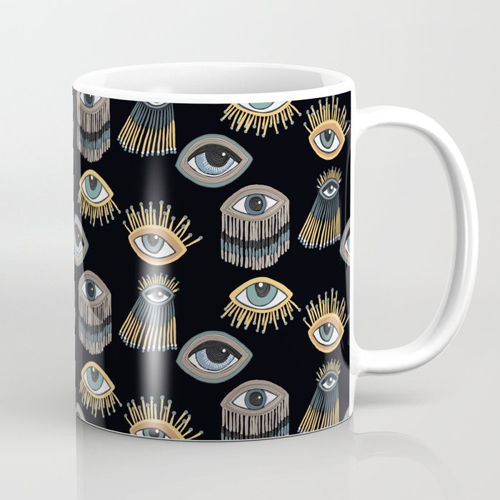 Evil Eyes pattern on black Coffee Mug