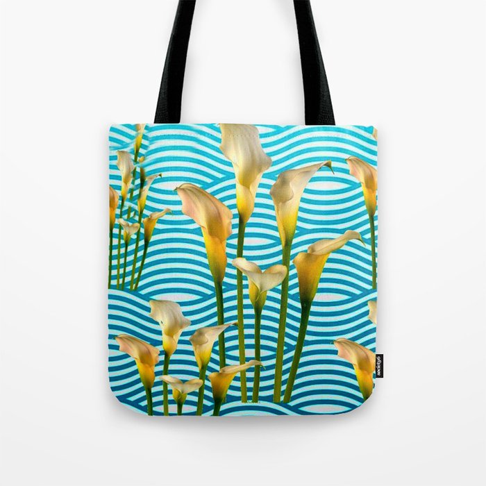 Calla Lilies  Blue Rippling Water Graphic Art Tote Bag