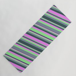 [ Thumbnail: Violet, Light Green, Light Slate Gray, and Dark Slate Gray Colored Lined Pattern Yoga Mat ]