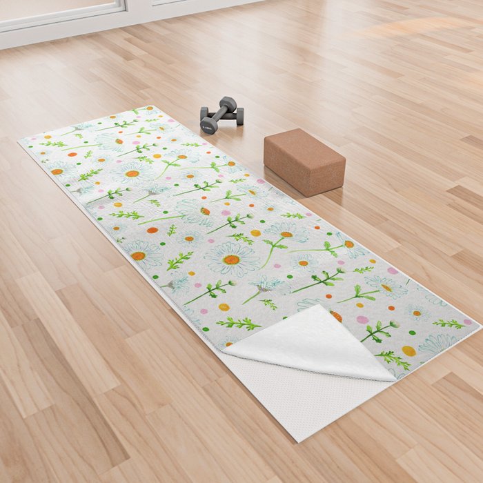 Lazy Daisies - Green and White Yoga Towel
