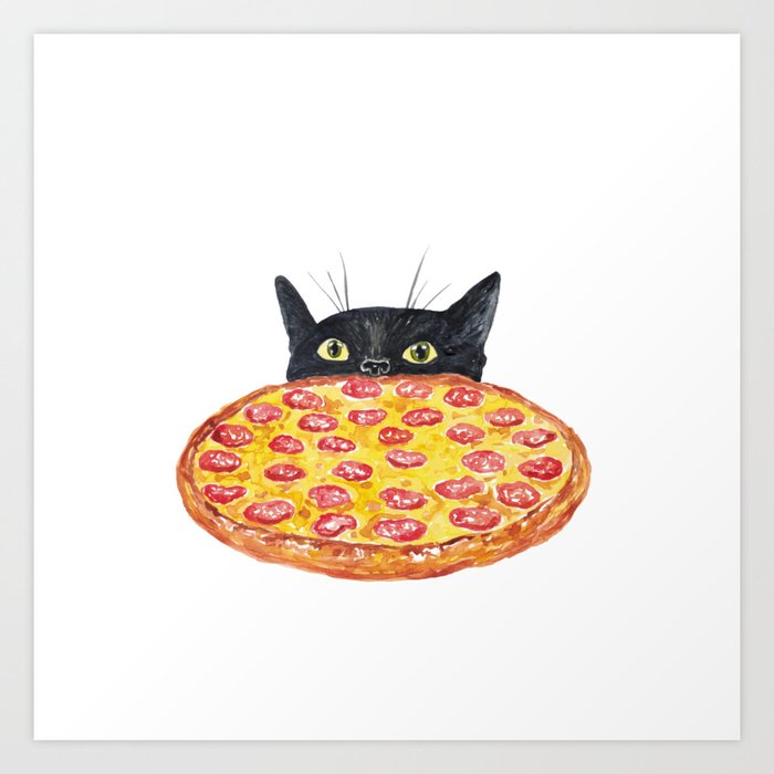 Pizza cat Painting Kitchen Wall Poster Watercolor Art Print