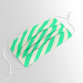 [ Thumbnail: Green and Beige Colored Lines/Stripes Pattern Face Mask ]