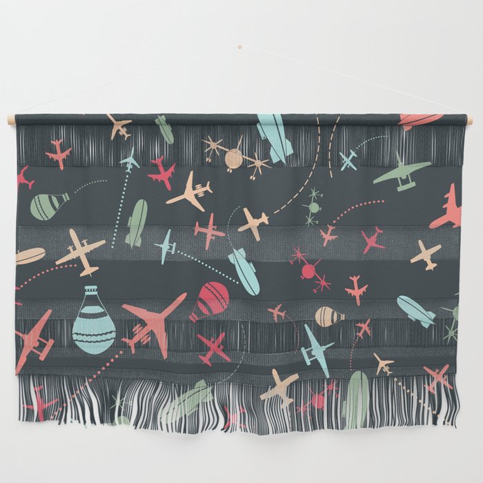 Black Airplane and Aviation Pattern Wall Hanging