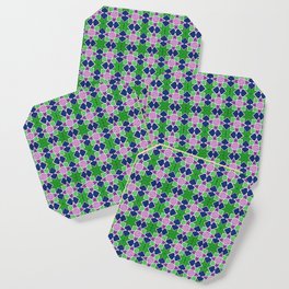 Islamic geometric star motif in green, blue and purple Coaster