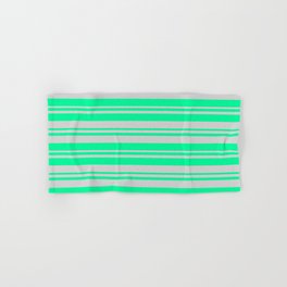 [ Thumbnail: Green and Light Gray Colored Lines/Stripes Pattern Hand & Bath Towel ]