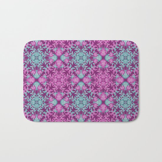 Blue pink floral pattern Bath Mat