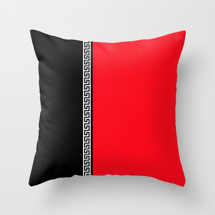 Greek Key 2 - Red and Black Throw Pillow