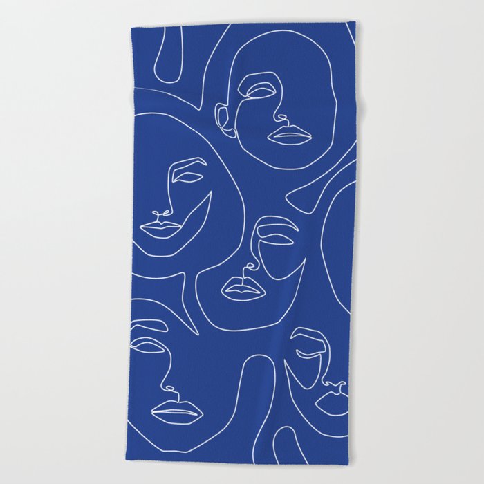 Faces In Blue Beach Towel