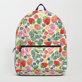 Summer Berries Backpack | Green, Gooseberries, Fruitpattern, Pattern, Watercolor, Fruitmix, Fruit, Berrypattern, Pink, Yellow 