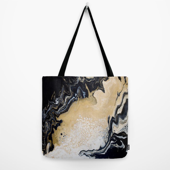 Black Gold Acrylic Pour Painting Tote Bag by Bethany Joy Designs
