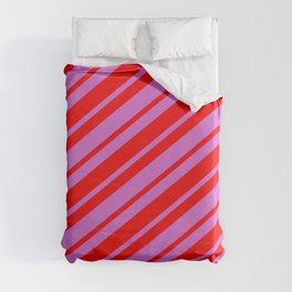[ Thumbnail: Orchid and Red Colored Stripes Pattern Duvet Cover ]