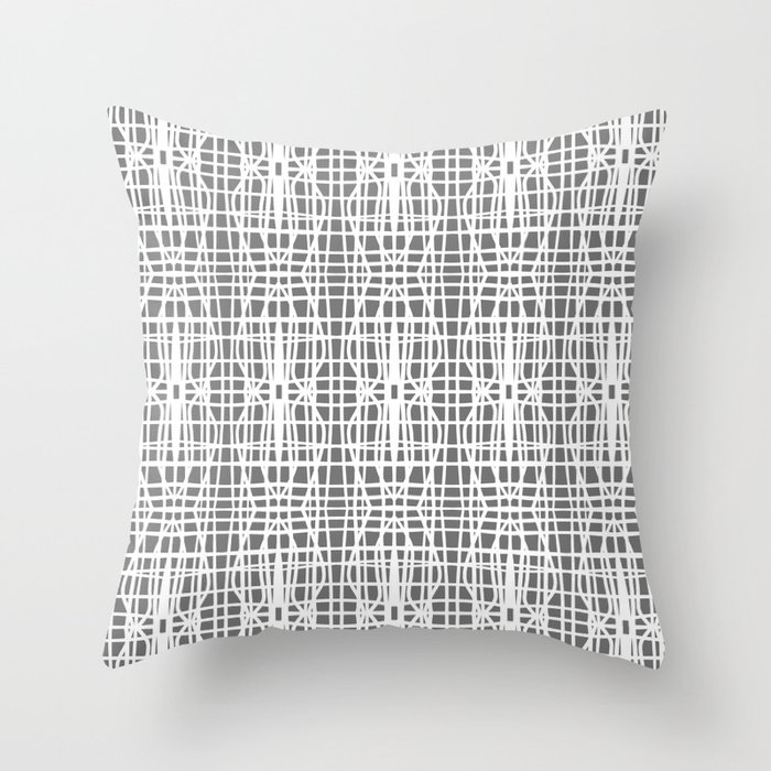 Gray and White Boho Wicker Woven Pattern Throw Pillow