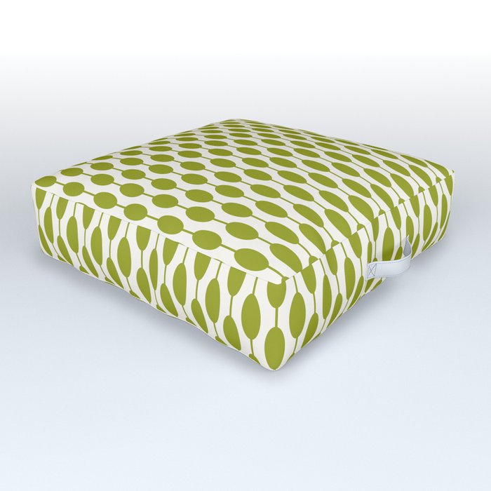 Green retro shapes mid century modern Outdoor Floor Cushion