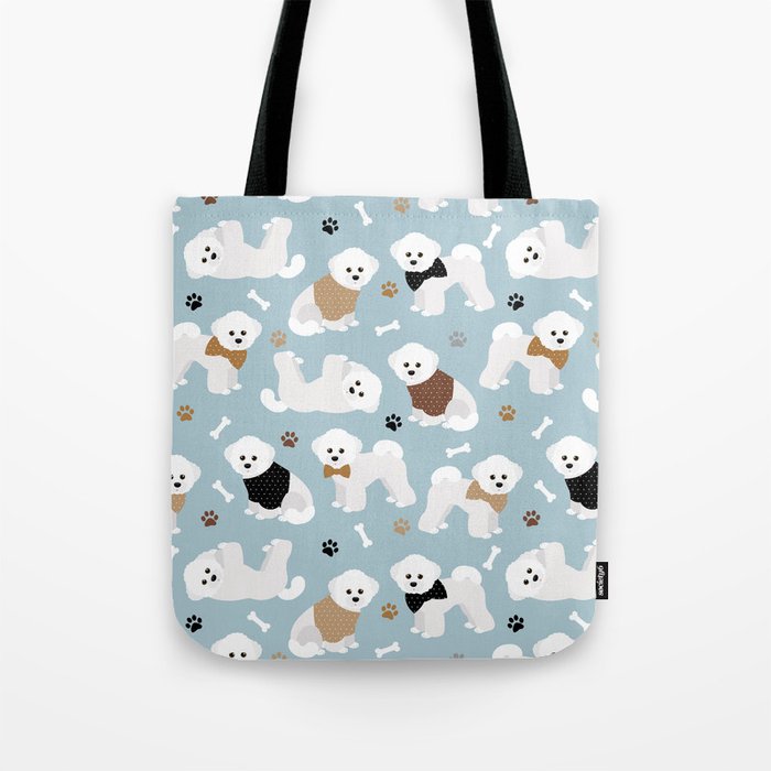 Bichon Frise Dogs Paws and Dog Bones Pattern Tote Bag