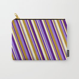 [ Thumbnail: Indigo, Purple, Dark Goldenrod & Light Yellow Colored Lined Pattern Carry-All Pouch ]
