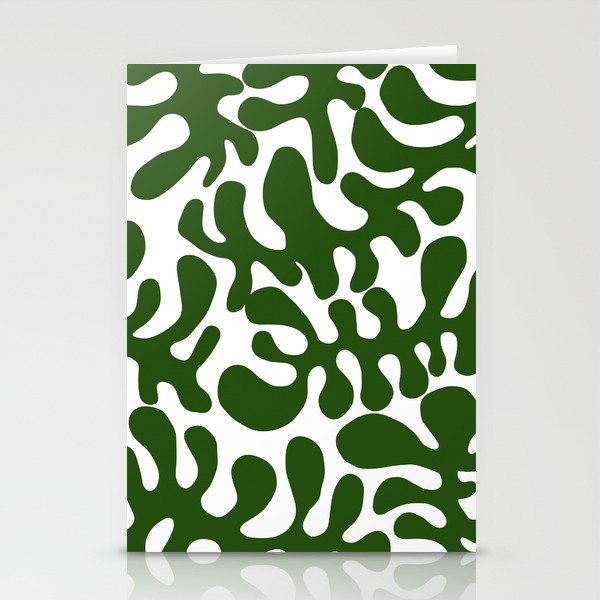 Green Matisse cut outs seaweed pattern on white background Stationery Cards