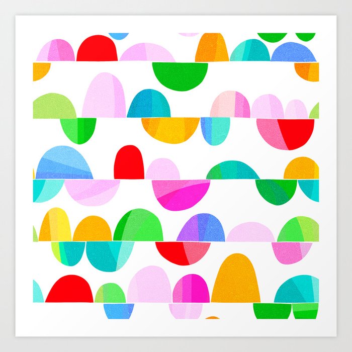 Mid Century Abstract cut-out Pebbles 1. Colourful Art Print