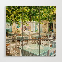 Greek Restaurant | Dinner in the Mediterranean |  Summer and Travel Photography | Happy Colorful vibes Wood Wall Art