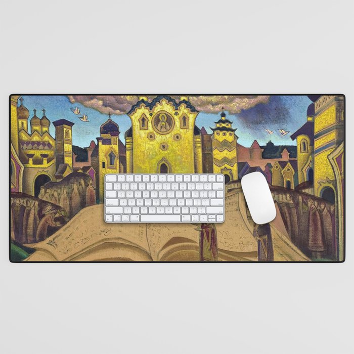 The Book of the Doves, magical realism Italian renaissance cityscape painting by Nicholas Roerich Desk Mat