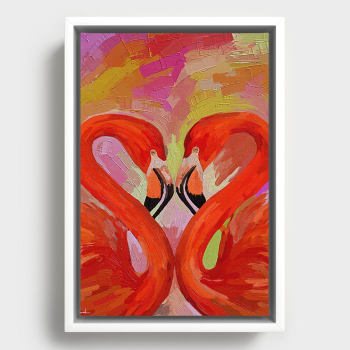 Flamingos Romantics Framed Canvas