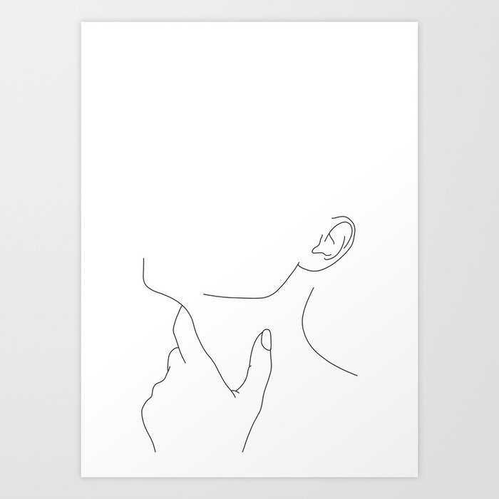 Hand on neck line drawing - Lo Art Print