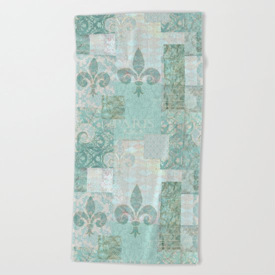 teal baroque vintage patchtwork Beach Towel