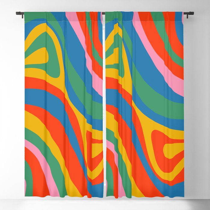 New Groove Retro Swirl Colorful Rainbow Abstract Pattern Blackout Curtain