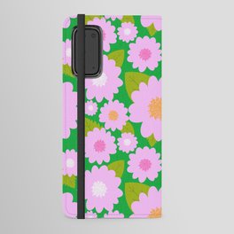Bright Pretty Pink Summer Flowers On Kelly Green Android Wallet Case