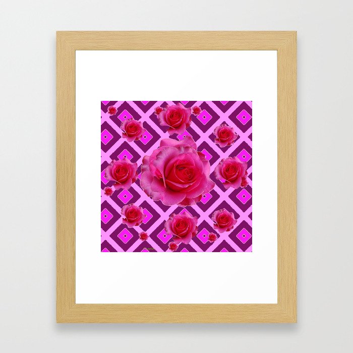 Burgundy Purple Fuchsia Pink Roses  Patterns Framed Art Print