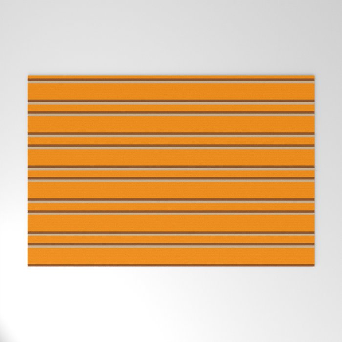 Dark Orange, Brown & Tan Colored Lined/Striped Pattern Welcome Mat