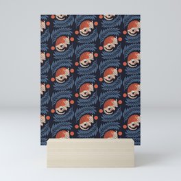 Sleepy Armadillo – Navy Blue and Red Pattern Mini Art Print